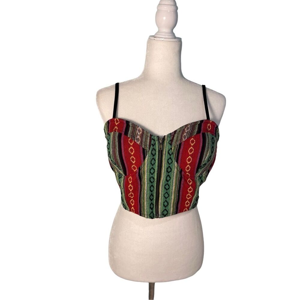 Truth striped cropped boho corset tank top - L